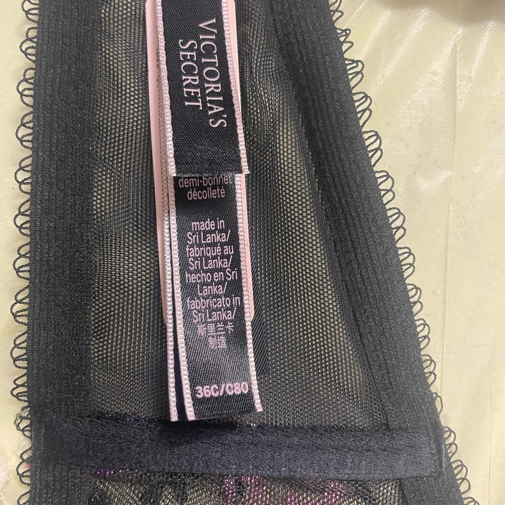Victoria's Secret Black Embroidered Purple and Pink Accent Low Cut Demi - Picture 11 of 11